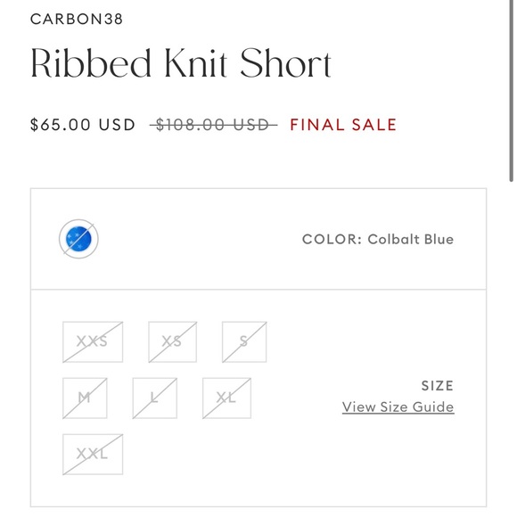 Carbon38 Ribbed Knit Short - Cobalt Blue - NWT Small - Picture 6 of 8